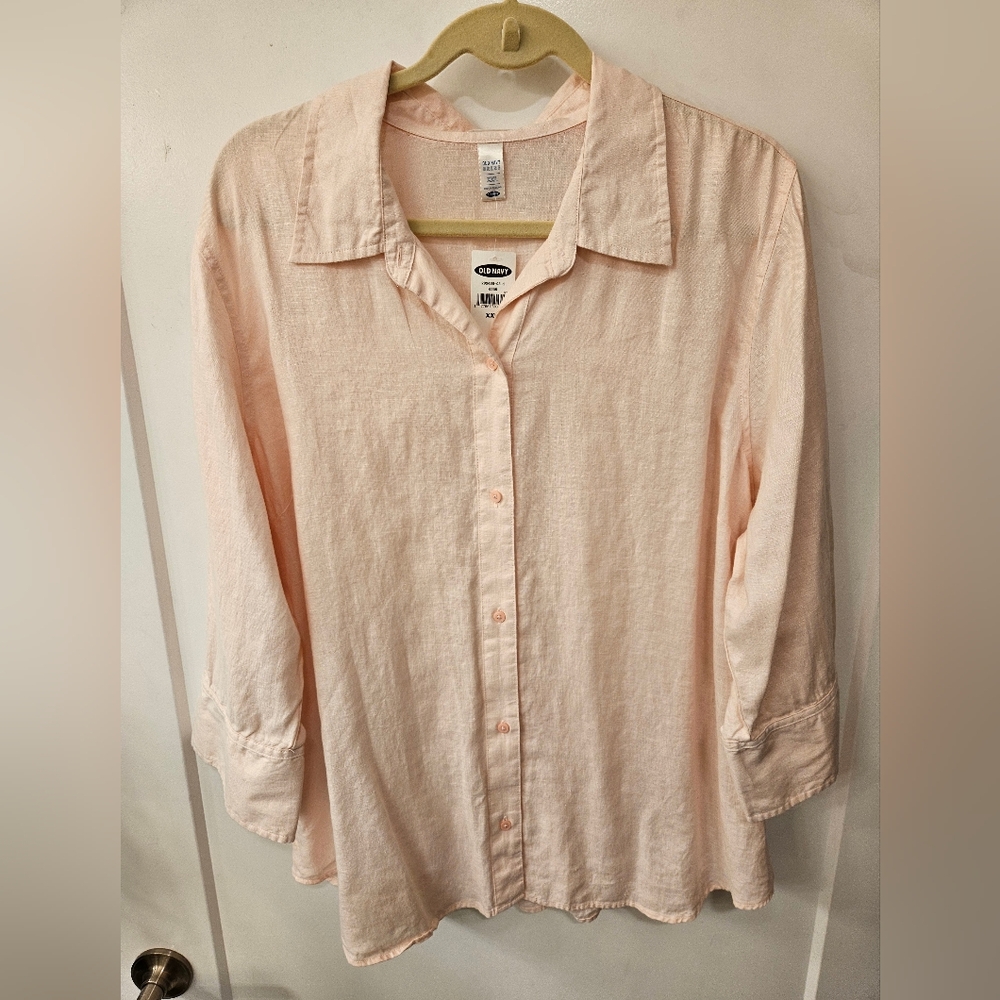 NWT - 100% Linen Old Navy Pink Button Down Shirt - Size XXL